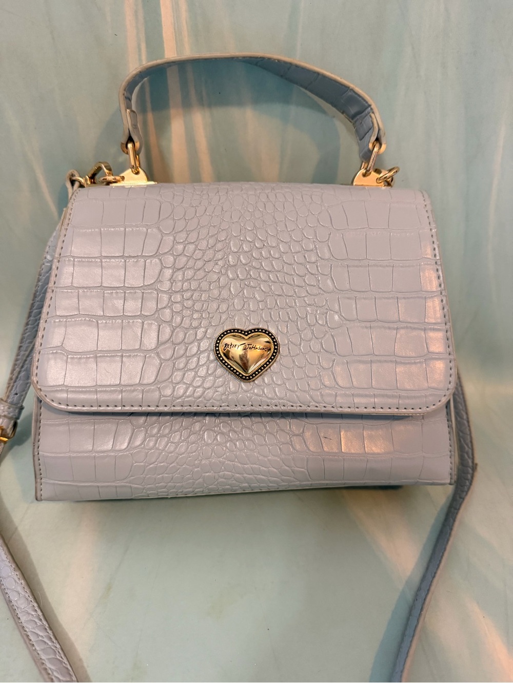 Betsey Johnson 💙 Croc-Embossed Top Handle Crossbody Bag in Light Blue excellent